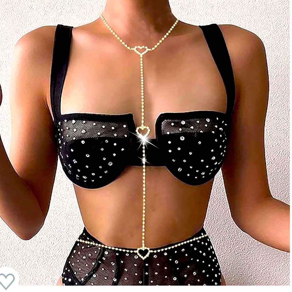 Silver Rhinestone Body Chain Jewelry Hearts Body Jewelry